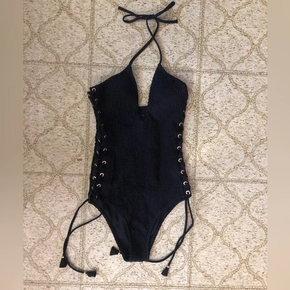 Victorias Secret Smocked Lace Up One Piece Monokini Swim - Picture 10 of 14